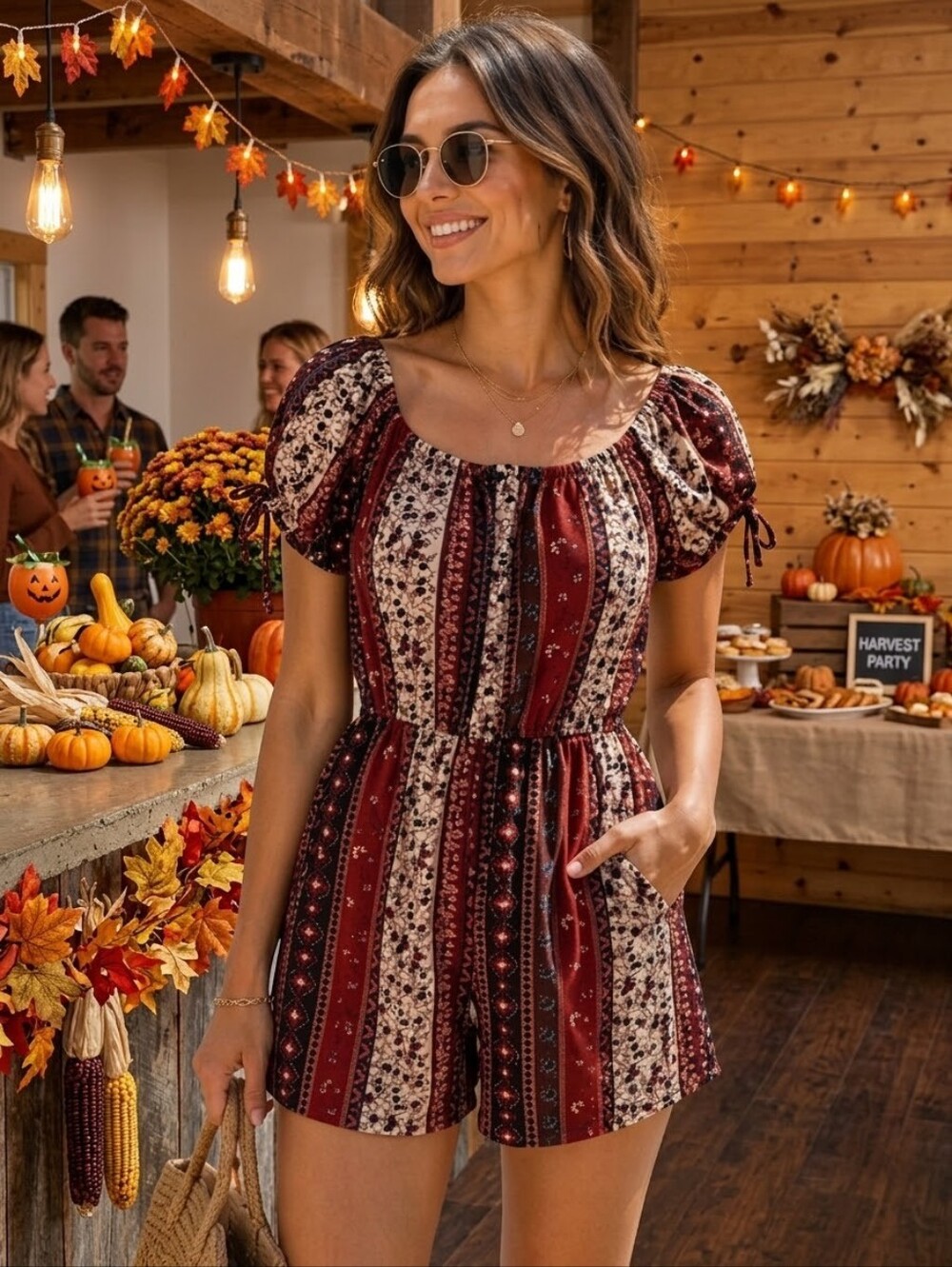 Bohemian Patterned Short Sleeve Romper 💙🤎🧡